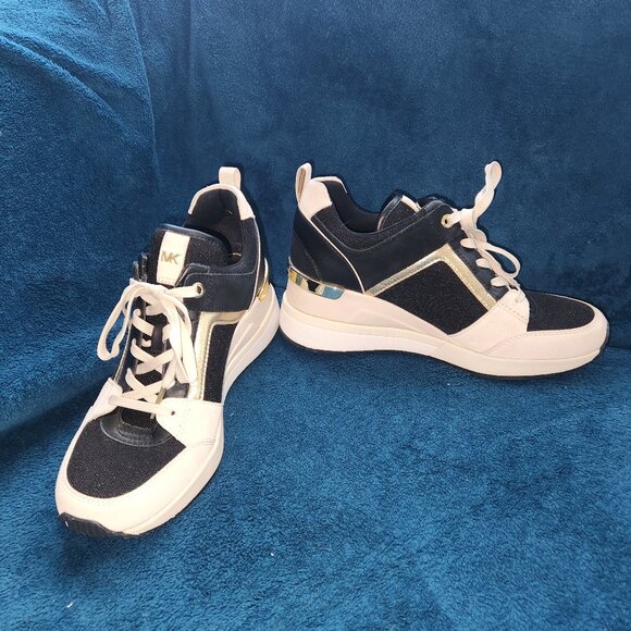 NWOT Michael Kors  Lace-Up Sneakers – Women’s Size 7M Black, Gold & Cream - Picture 7 of 16